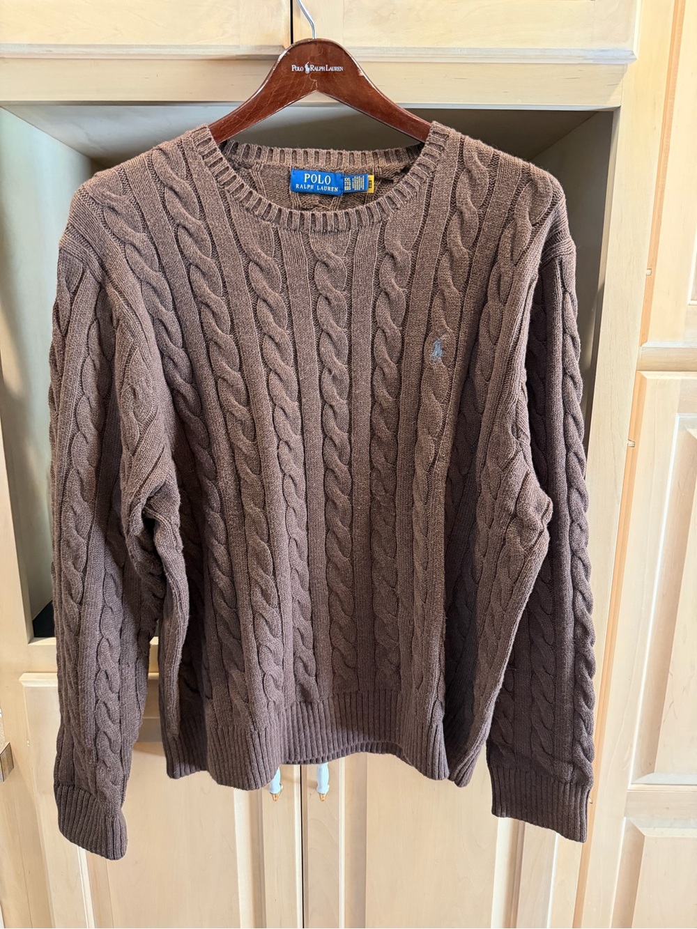Polo by Ralph Lauren Dark Brown Cable-Knit Crewneck Sweater XXL - Picture 5 of 9